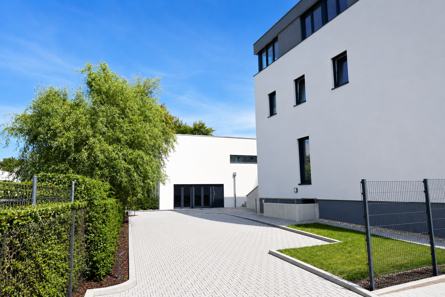 Zufahrt und Außenbereich des campus gesundesweiss
